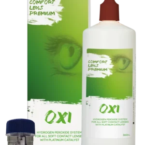 a white bottle with a red lid next to a box