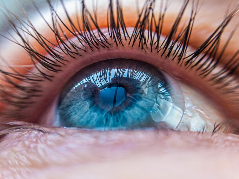 a close up of a blue eye